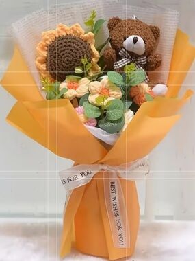🌻🧸🌻 Handmade Crochet Teddy & Sunflower Bouquet 🌻🧸🌻